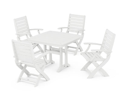 POLYWOOD® Signature Folding Chair 5-Piece Dining Set with Trestle Legs in White