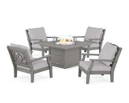 Martha Stewart by POLYWOOD® Chinoiserie 5-Piece Deep Seating Set with Fire Pit Table in Slate Grey / Granite