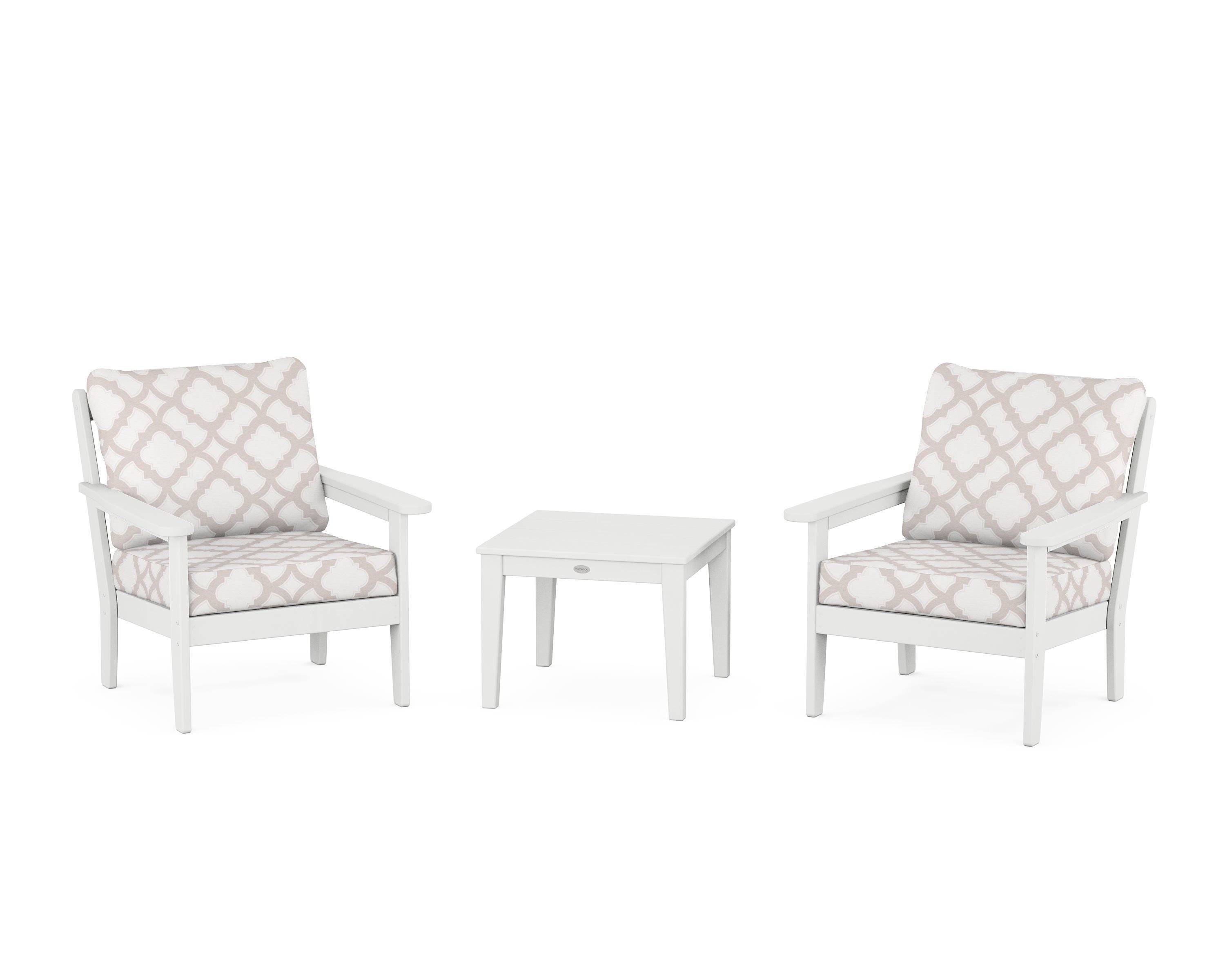 Country Living Cottage 3-Piece Deep Seating Set in White / Trellis Dune Burlap