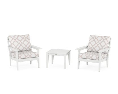 Country Living Cottage 3-Piece Deep Seating Set in White / Trellis Dune Burlap