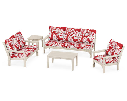 POLYWOOD® Vineyard 5 Piece Deep Seating Set in Sand / Leaf Crimson