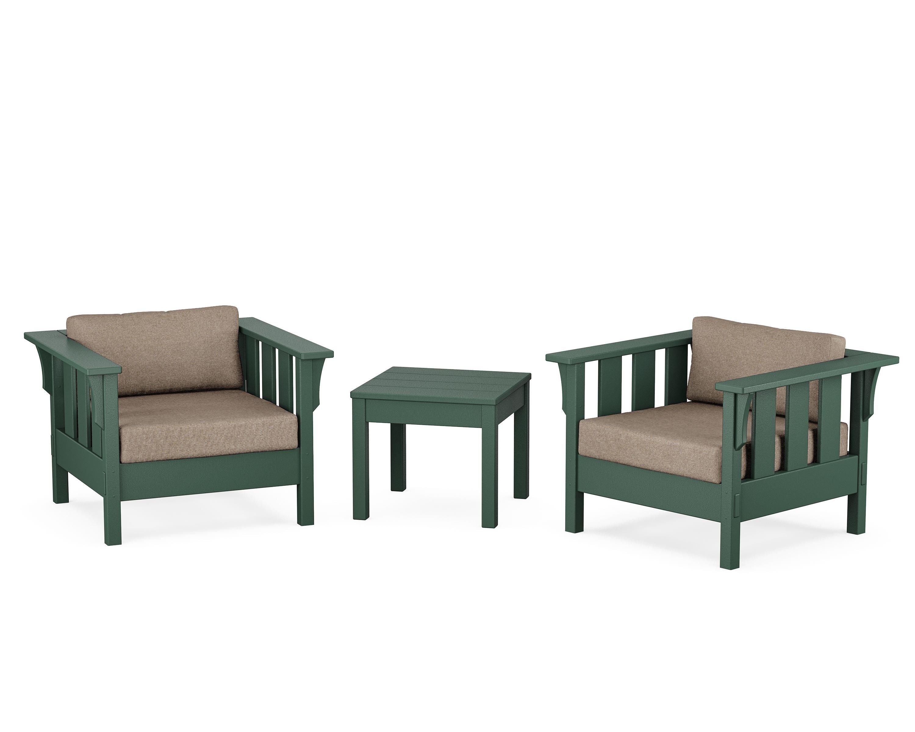 Martha Stewart by POLYWOOD® Acadia 3-Piece Deep Seating Set in Green / Spiced Burlap