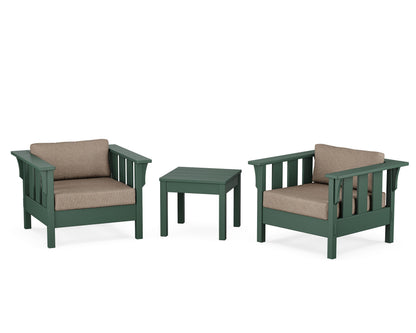 Martha Stewart by POLYWOOD® Acadia 3-Piece Deep Seating Set in Green / Spiced Burlap