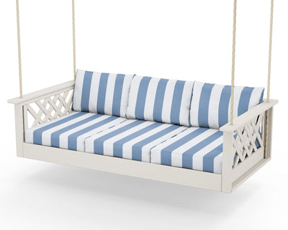 Country Living Wovendale Daybed Swing in Sand / Cabana Stripe Sky Blue