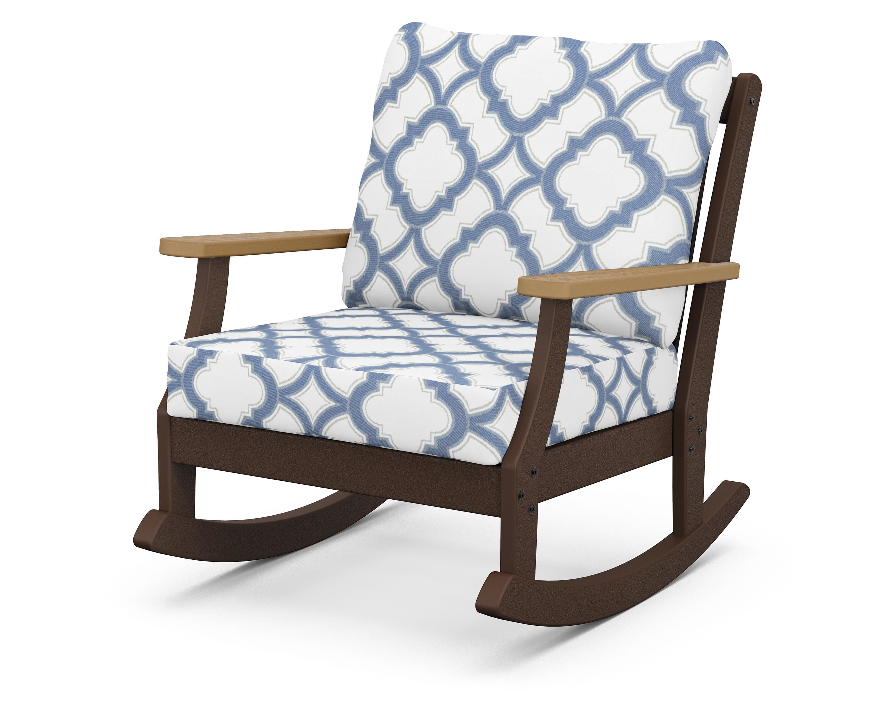 POLYWOOD® Braxton Deep Seating Rocking Chair in Mahogany / Natural / Trellis Sky Blue