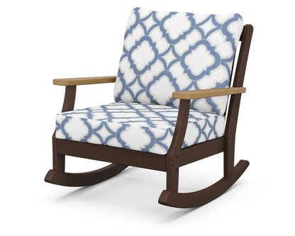 POLYWOOD® Braxton Deep Seating Rocking Chair in Mahogany / Natural / Trellis Sky Blue