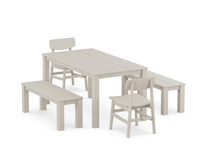 POLYWOOD® Modern Studio Urban Chair 5-Piece Parsons Dining Set with Benches in Sand