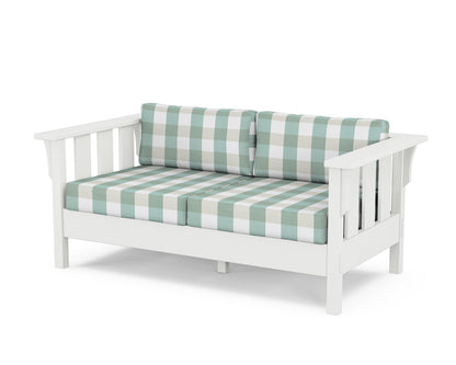 Martha Stewart by POLYWOOD® Acadia Deep Seating Loveseat in White / Buffalo Plaid Glacier Spa