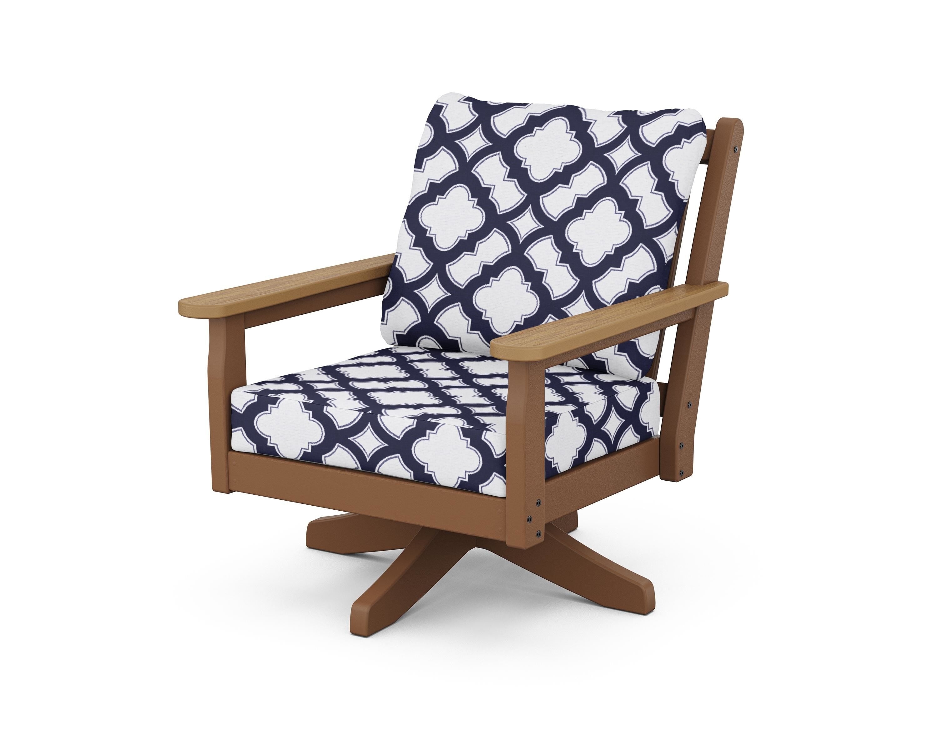 POLYWOOD® Chippendale Deep Seating Swivel Chair in Teak / Natural / Trellis Navy