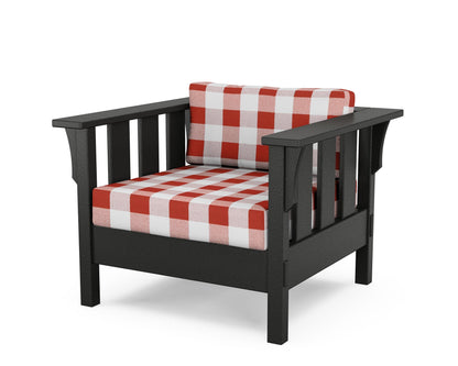 Martha Stewart by POLYWOOD® Acadia Deep Seating Chair in Black / Buffalo Plaid Crimson