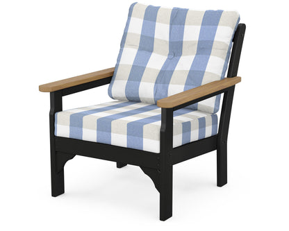 POLYWOOD® Vineyard Deep Seating Chair in Black / Natural / Buffalo Plaid Sky Blue