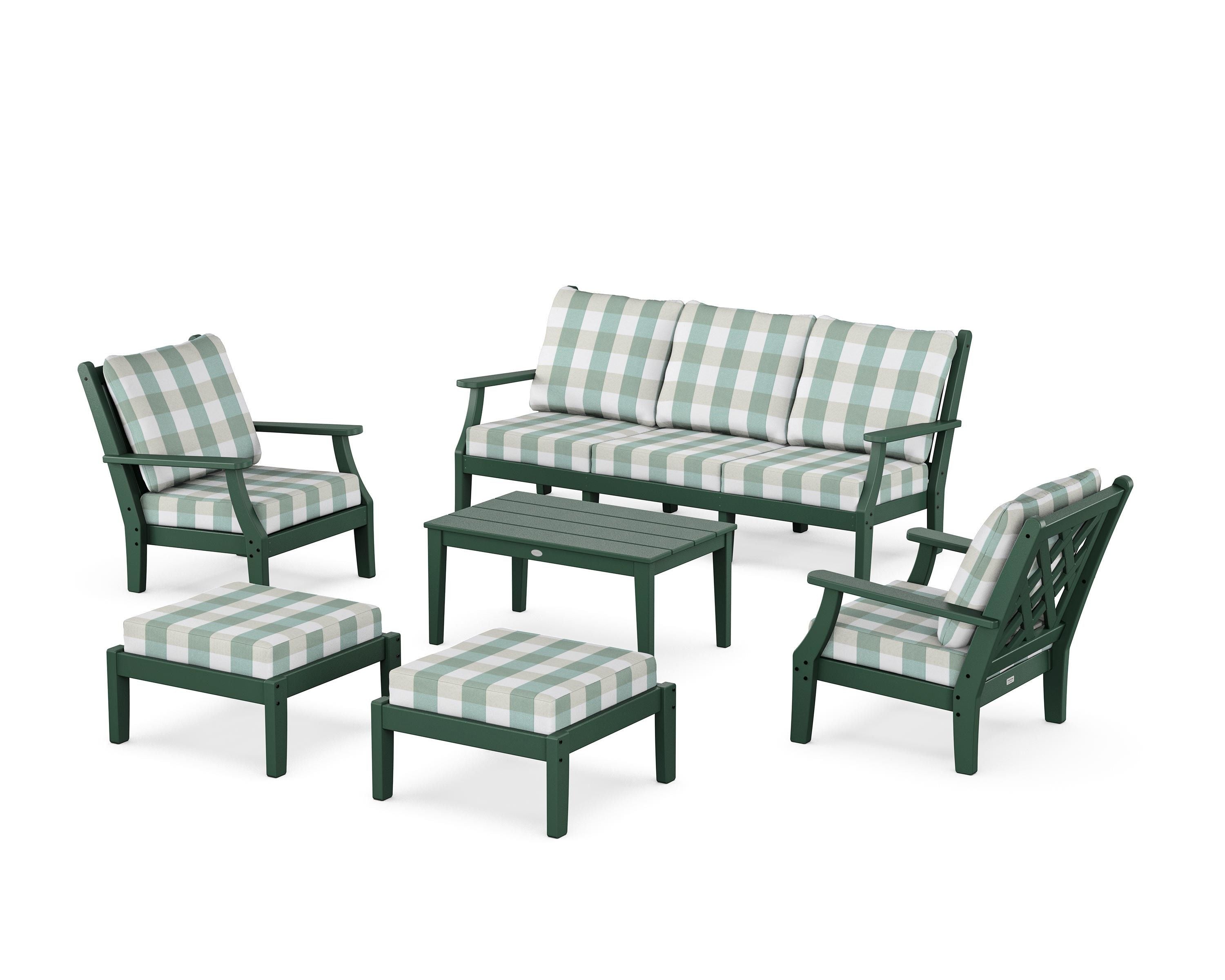 Country Living Wovendale 6-Piece Lounge Sofa Set in Green / Buffalo Plaid Glacier Spa