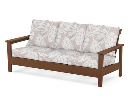 POLYWOOD® Prescott Deep Seating Sofa in Teak / Leaf Dune Burlap