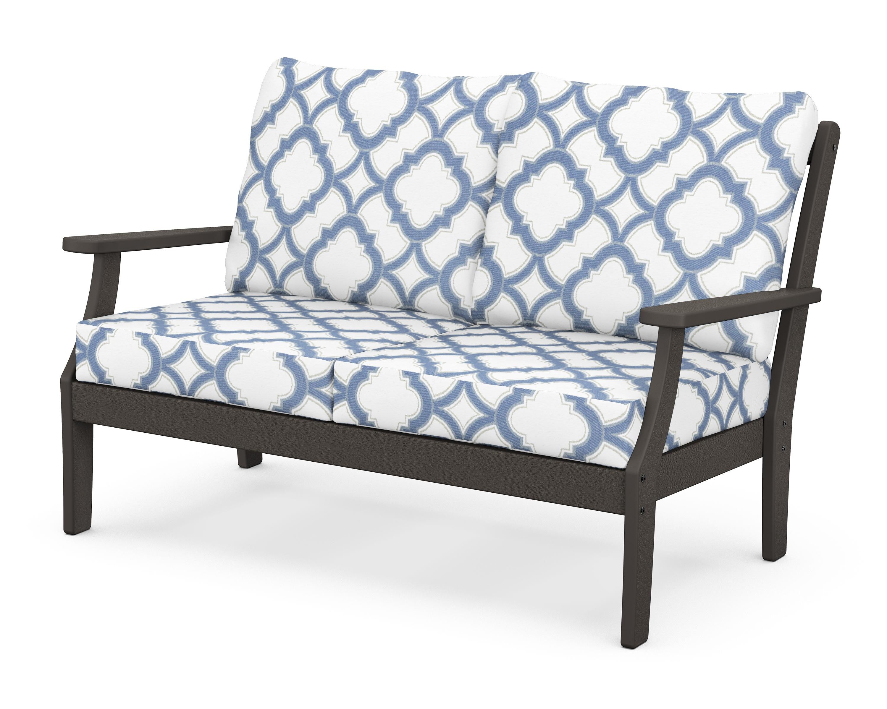 POLYWOOD® Braxton Deep Seating Loveseat in Vintage Coffee / Trellis Sky Blue