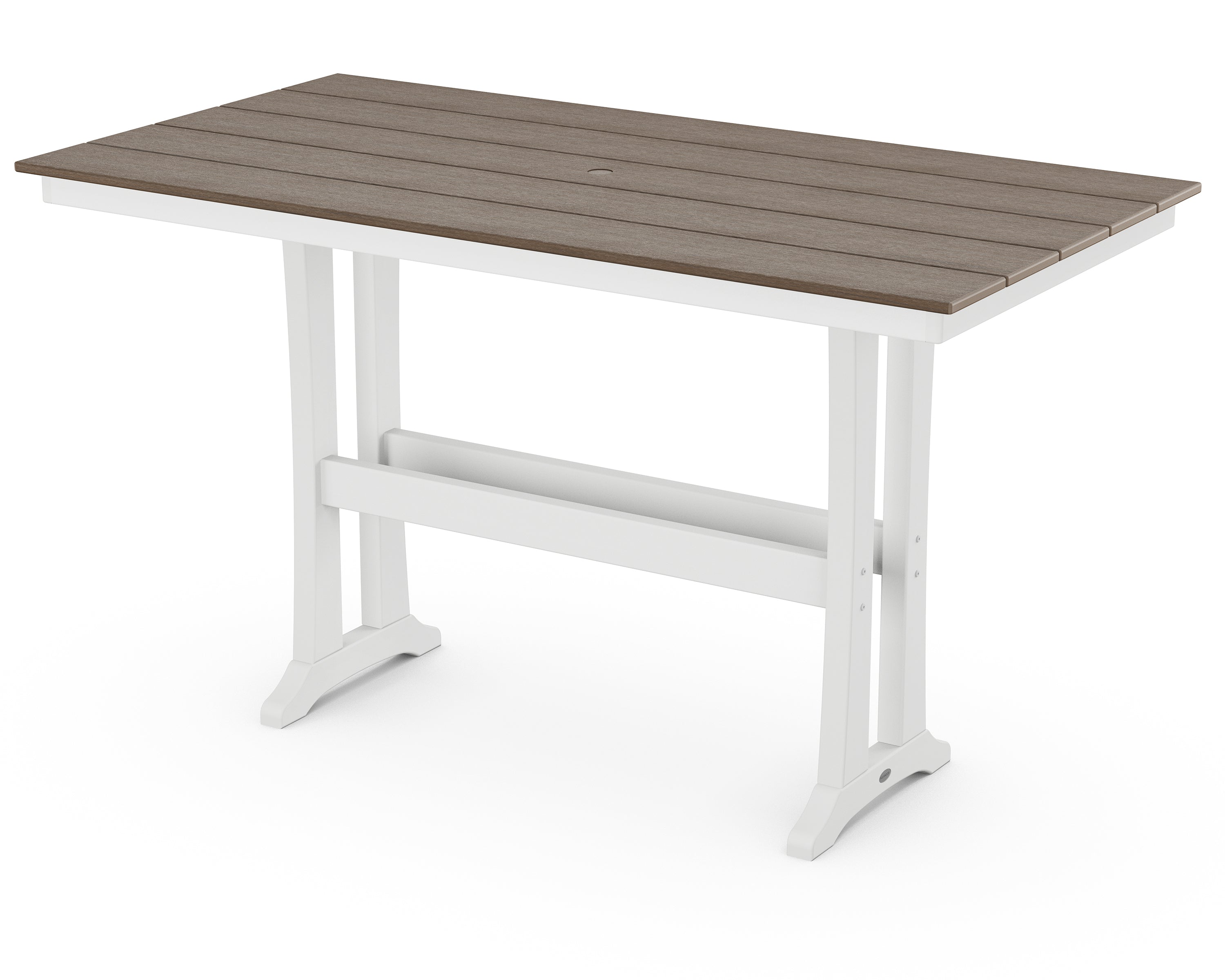 POLYWOOD® Farmhouse Trestle 37" x 72" Bar Table in White / Kona