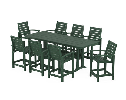 POLYWOOD® Signature 9-Piece Farmhouse Counter Set with Trestle Legs in Green
