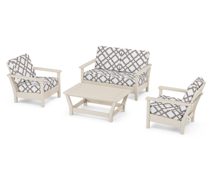 POLYWOOD® Harbour 4-Piece Deep Seating Set in Sand / Trellis Grey Mist