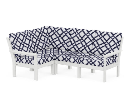 POLYWOOD® Vineyard 4-Piece Sectional in White / Trellis Navy