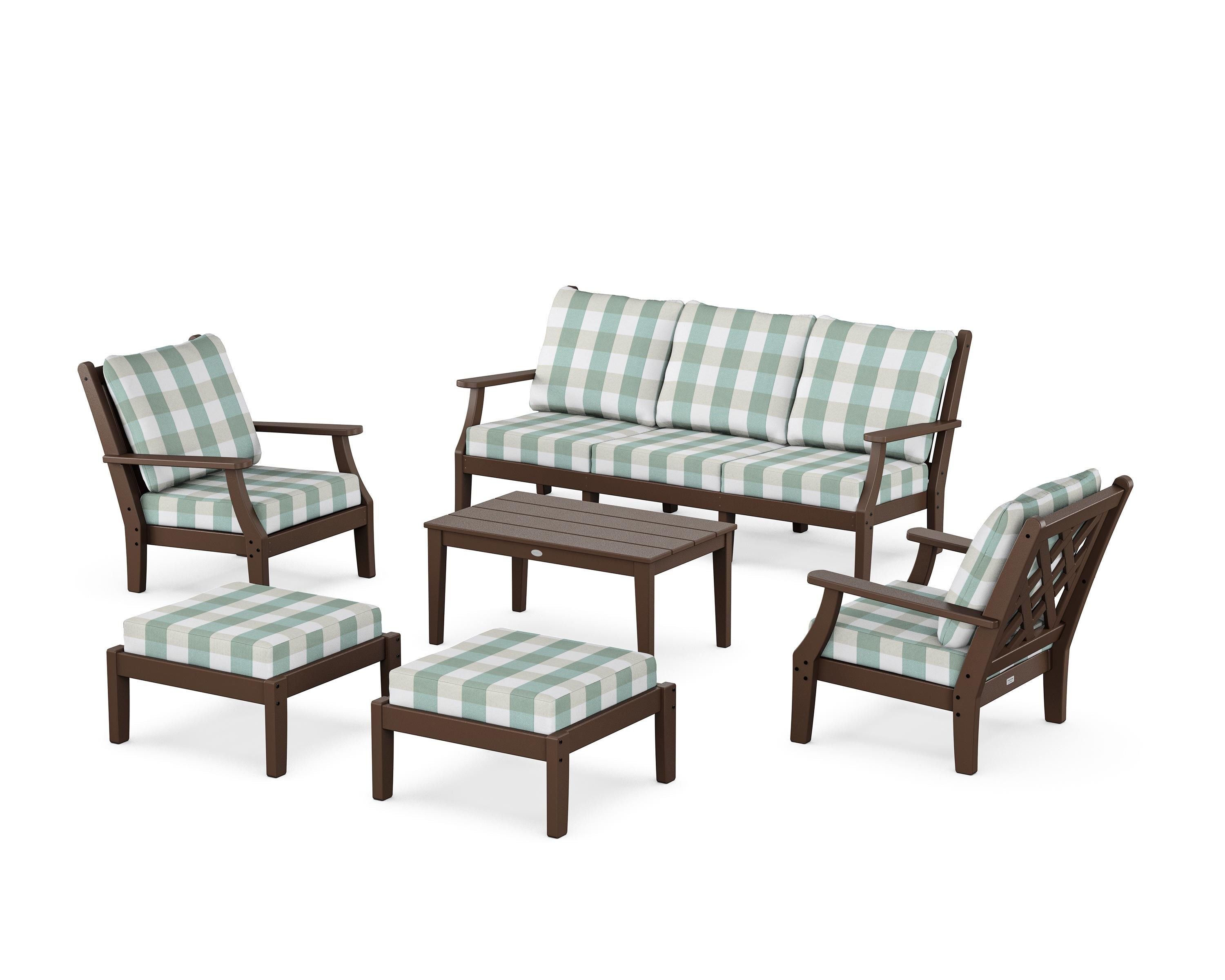Country Living Wovendale 6-Piece Lounge Sofa Set in Mahogany / Buffalo Plaid Glacier Spa