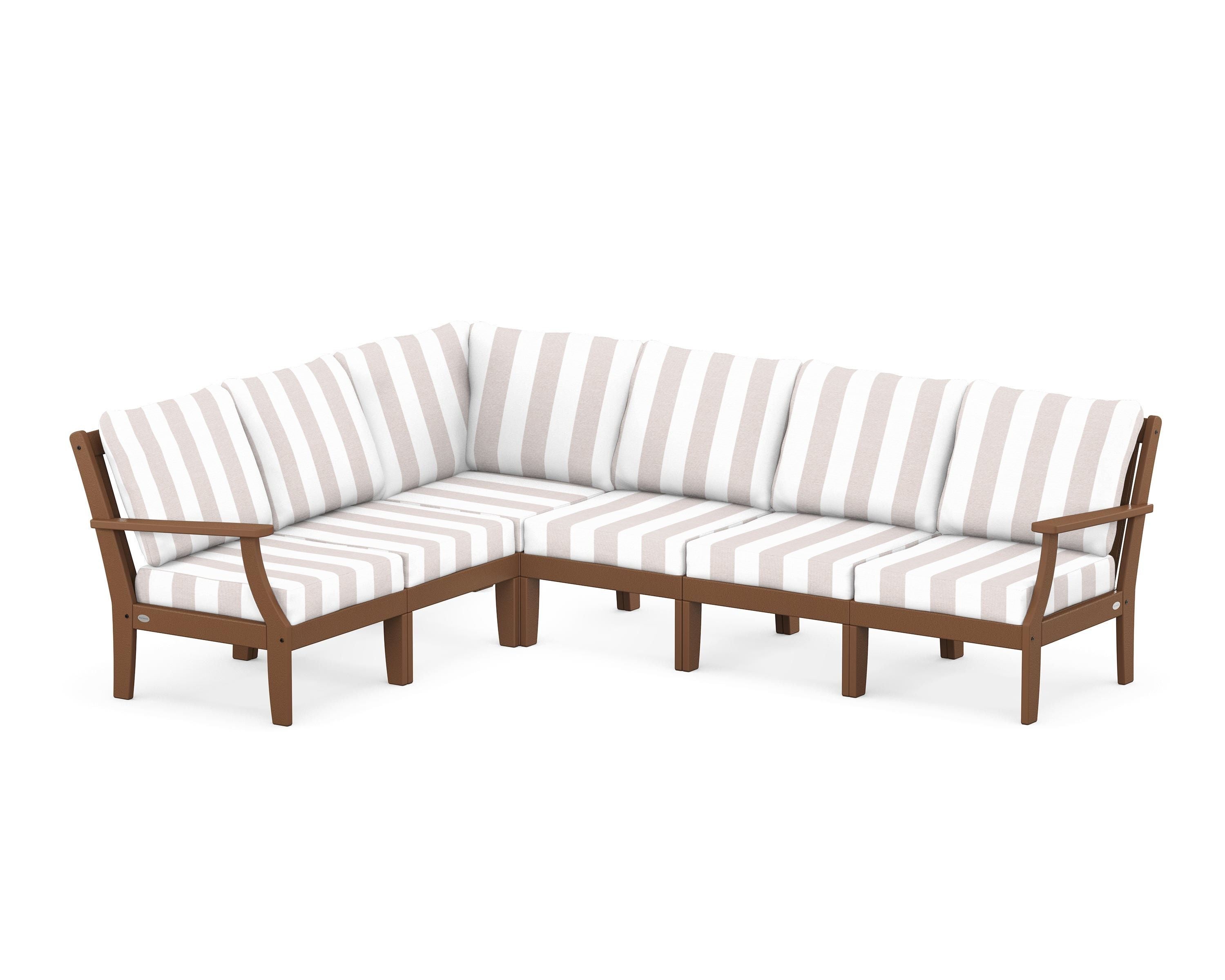 POLYWOOD® Braxton Modular 6-Piece Deep Seating Set in Teak / Cabana Stripe Dune Burlap