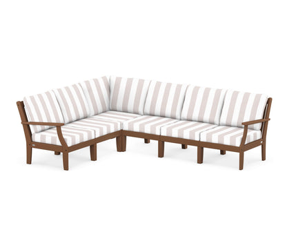 POLYWOOD® Braxton Modular 6-Piece Deep Seating Set in Teak / Cabana Stripe Dune Burlap