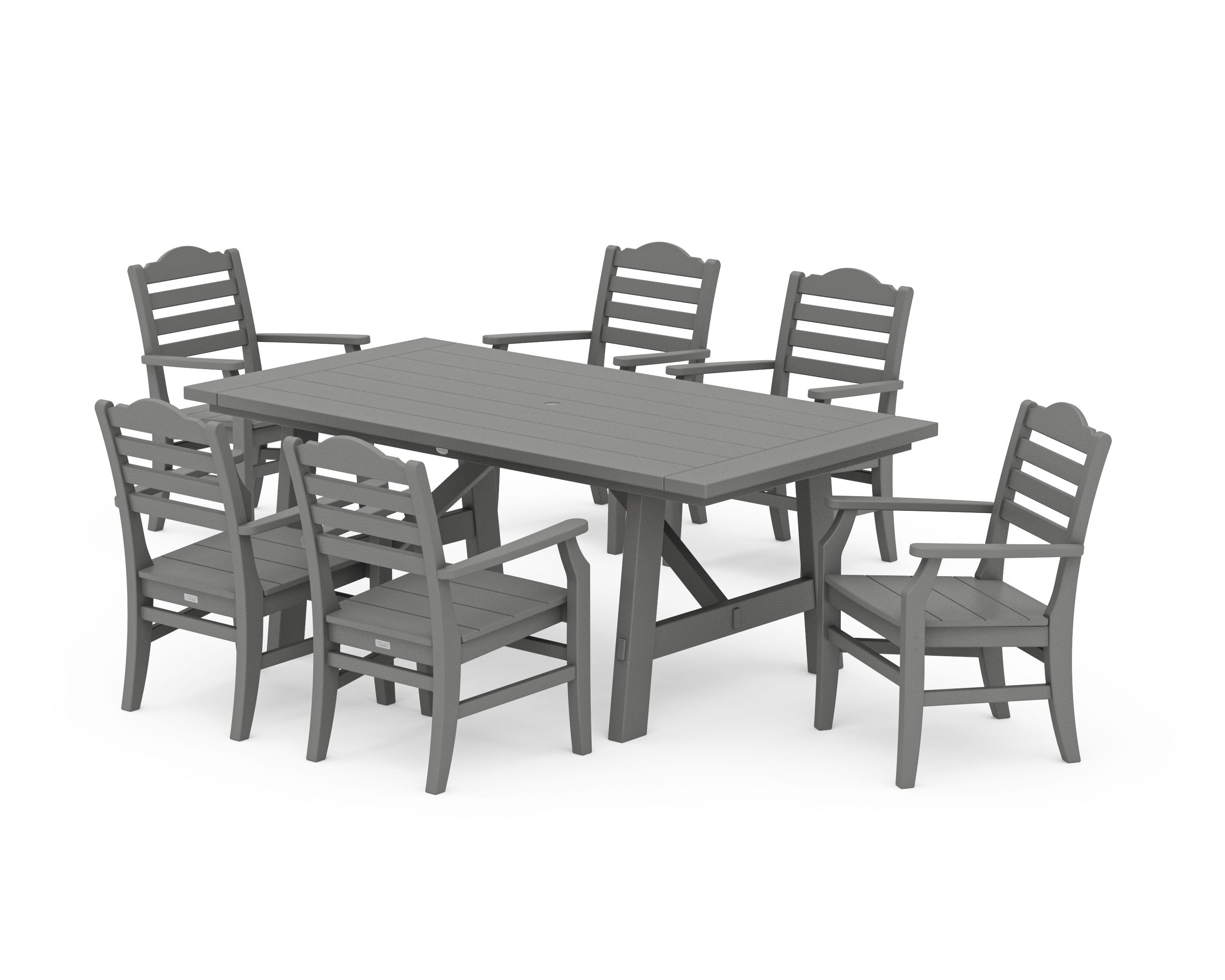 POLYWOOD® Savannah Arm Chair 7-Piece Rustic Farmhouse Dining Set in Slate Grey