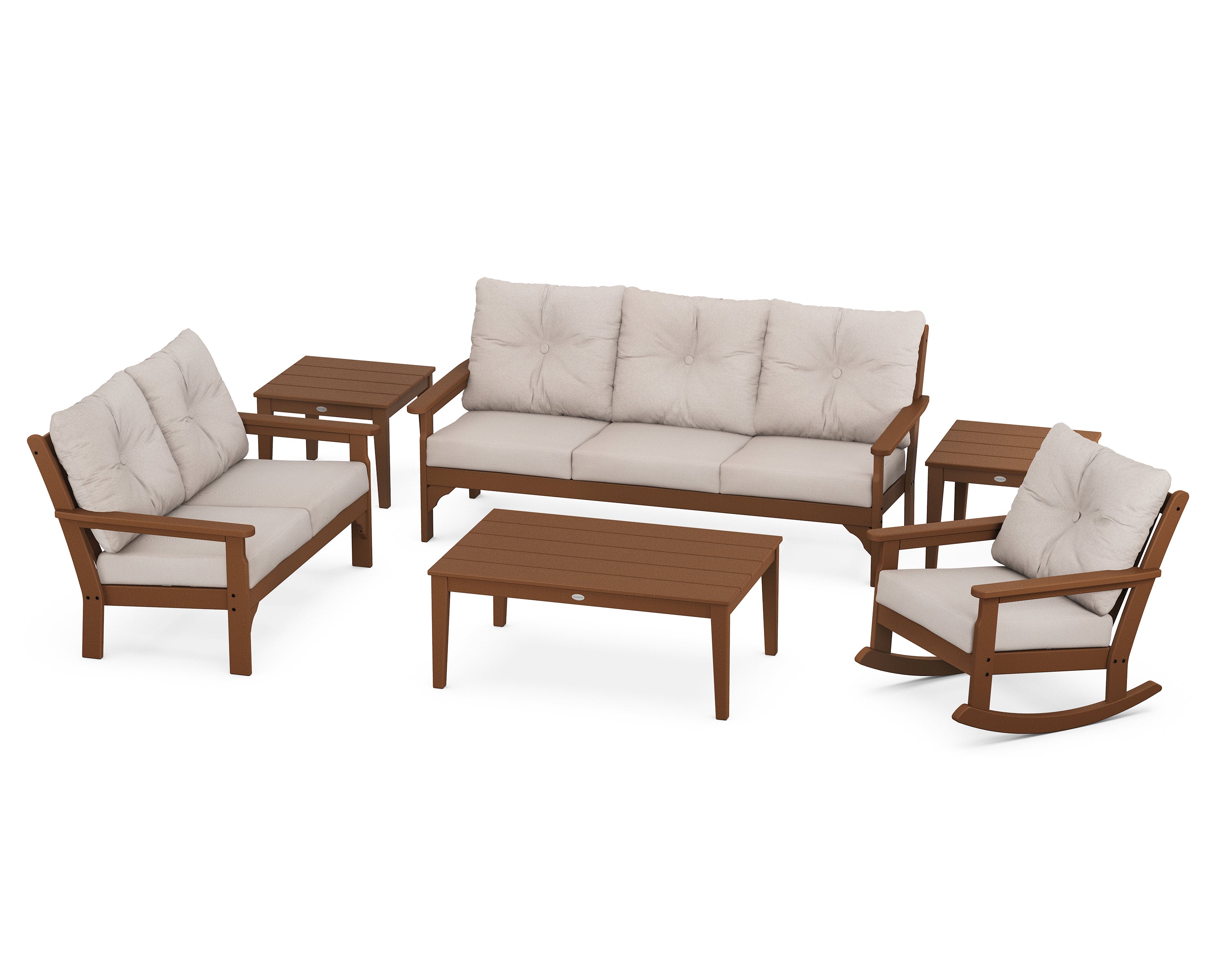 POLYWOOD® Vineyard 6-Piece Deep Seating Set in Teak / Dune Burlap