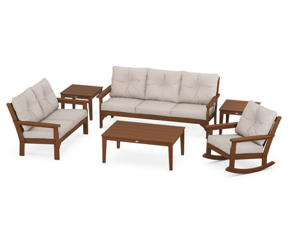 POLYWOOD® Vineyard 6-Piece Deep Seating Set in Teak / Dune Burlap