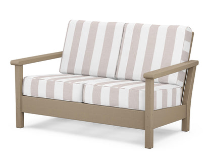 POLYWOOD® Harbour Deep Seating Loveseat in Vintage Sahara / Cabana Stripe Dune Burlap