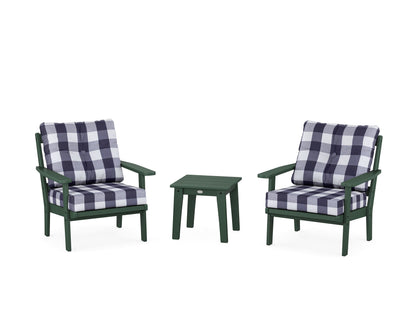 POLYWOOD® Oxford 3-Piece Deep Seating Set in Green / Buffalo Plaid Navy