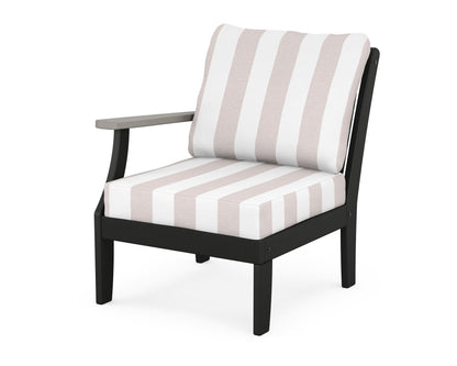 POLYWOOD® Braxton Modular Left Arm Chair in Black / Driftwood / Cabana Stripe Dune Burlap