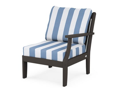 POLYWOOD® Braxton Modular Right Arm Chair in Vintage Coffee / Cabana Stripe Sky Blue