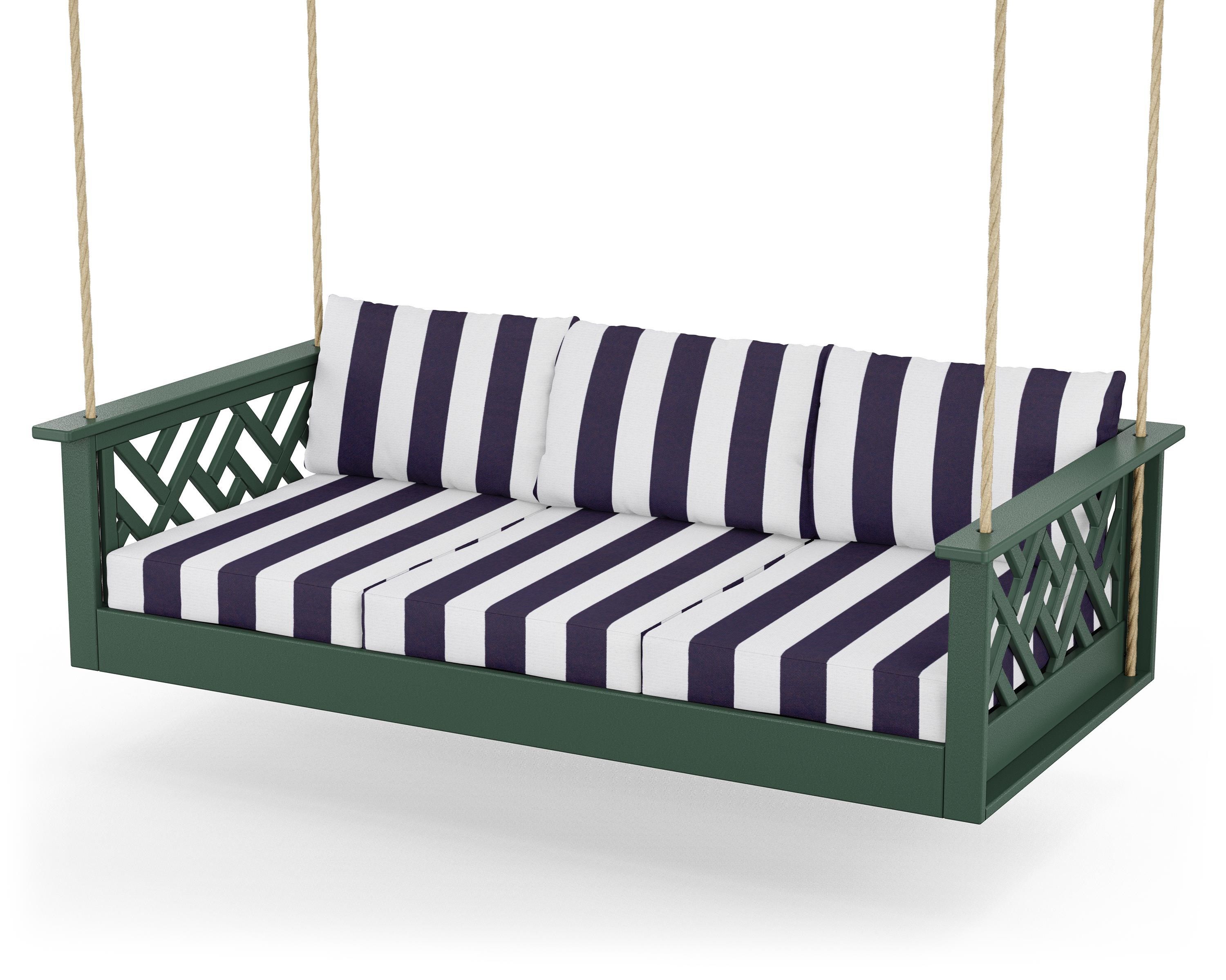 POLYWOOD® Chippendale Daybed Swing in Green / Cabana Stripe Navy