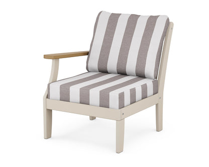 POLYWOOD® Braxton Modular Left Arm Chair in Sand / Natural / Cabana Stripe Grey Mist