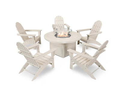 POLYWOOD® Vineyard Adirondack 6-Piece Chat Set with Fire Pit Table in Sand