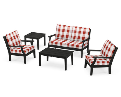 POLYWOOD® Braxton 5-Piece Deep Seating Set in Black / Buffalo Plaid Crimson