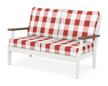 POLYWOOD® Braxton Deep Seating Loveseat in White / Kona / Buffalo Plaid Crimson