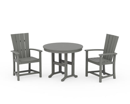 POLYWOOD® Quattro 3-Piece Round Farmhouse Dining Set in Slate Grey