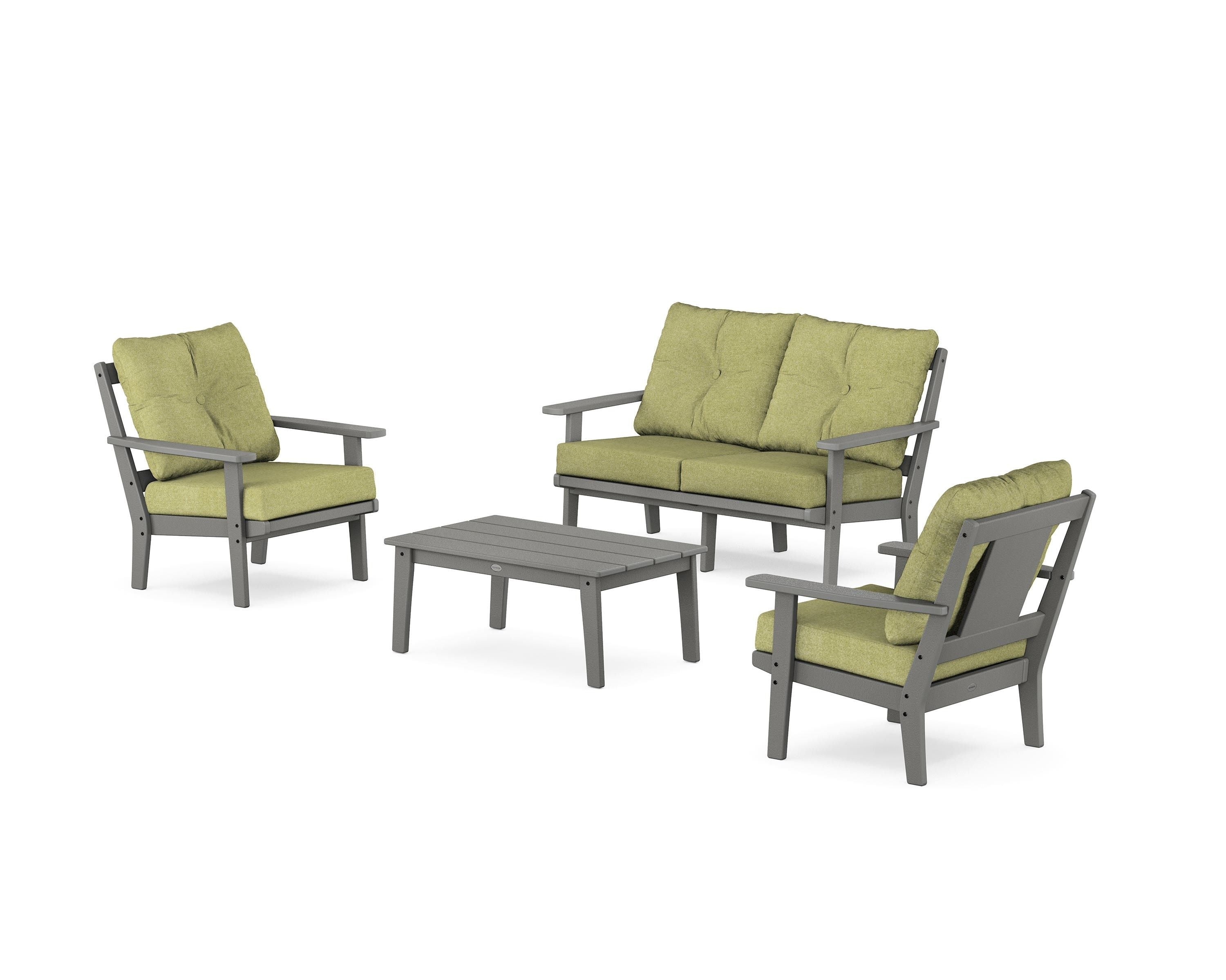 POLYWOOD® Prairie 4-Piece Deep Seating Set with Loveseat in Slate Grey / Chartreuse Boucle