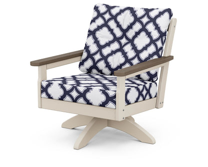 POLYWOOD® Vineyard Deep Seating Swivel Chair in Sand / Kona / Trellis Navy
