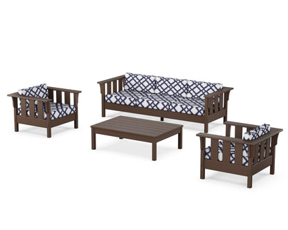 Martha Stewart by POLYWOOD® Acadia 4-Piece Deep Seating Set with Sofa in Mahogany / Trellis Navy