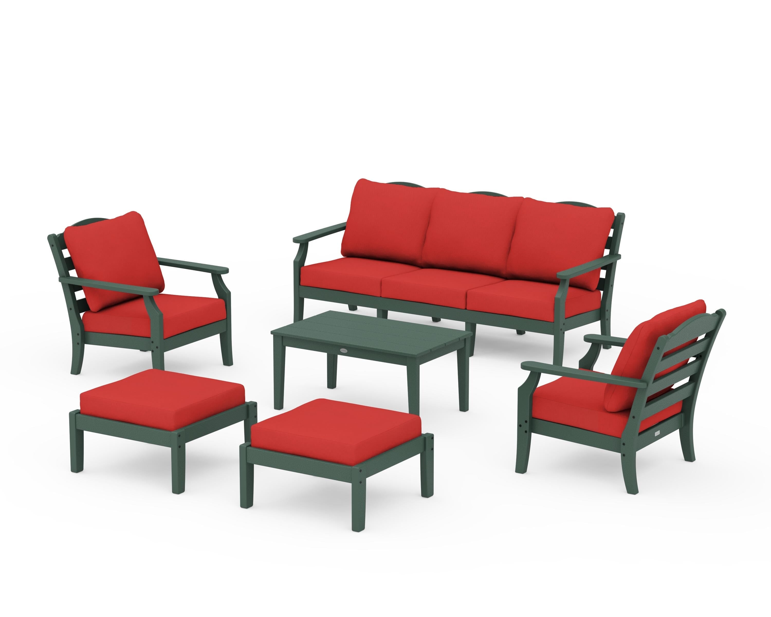 Draper James™ by  POLYWOOD® Savannah 6-Piece Lounge Sofa Set in Green / Crimson Linen