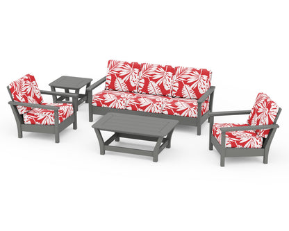 POLYWOOD® Harbour 5-Piece Deep Seating Set in Slate Grey / Leaf Crimson