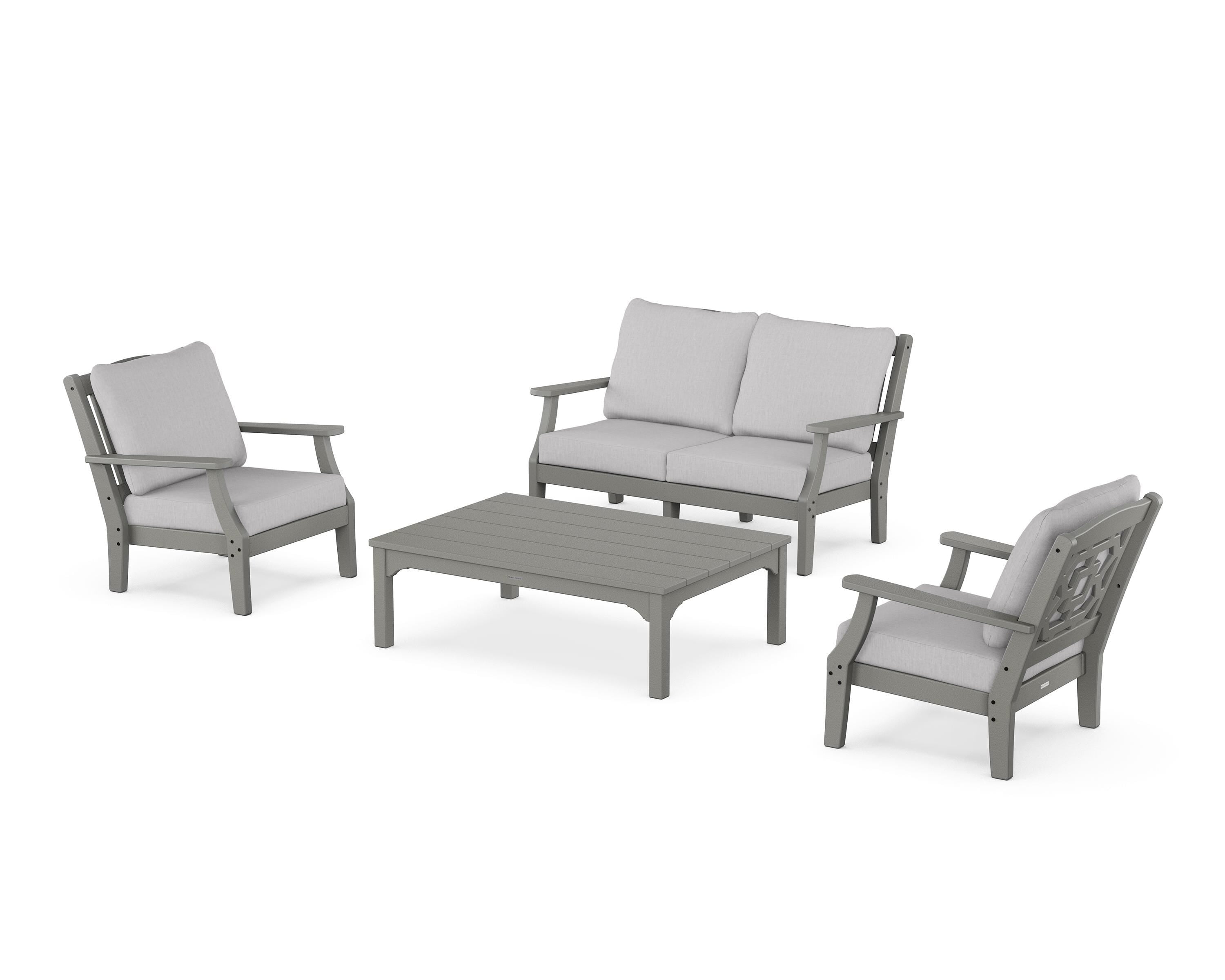 Martha Stewart by POLYWOOD® Chinoiserie 4-Piece Deep Seating Set with Loveseat in Slate Grey / Granite