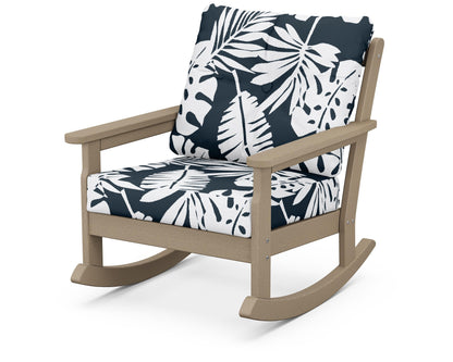 POLYWOOD® Vineyard Deep Seating Rocking Chair in Vintage Sahara / Leaf Marine Indigo