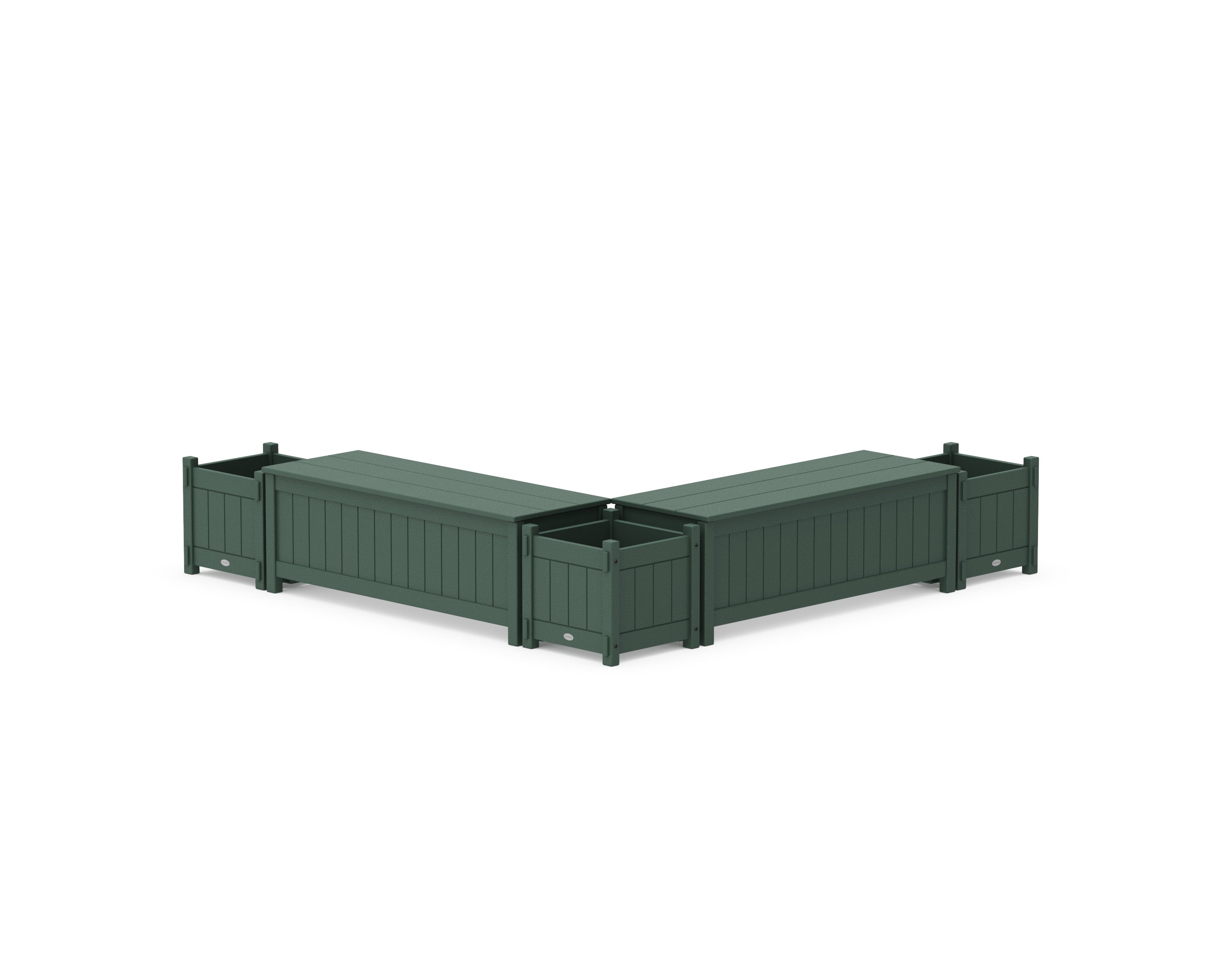 POLYWOOD® 48" Vineyard L- Shaped Planter Storage Bench Corner Set in Green