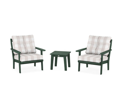 POLYWOOD® Mission 3-Piece Deep Seating Set in Green / Buffalo Plaid Dune Burlap