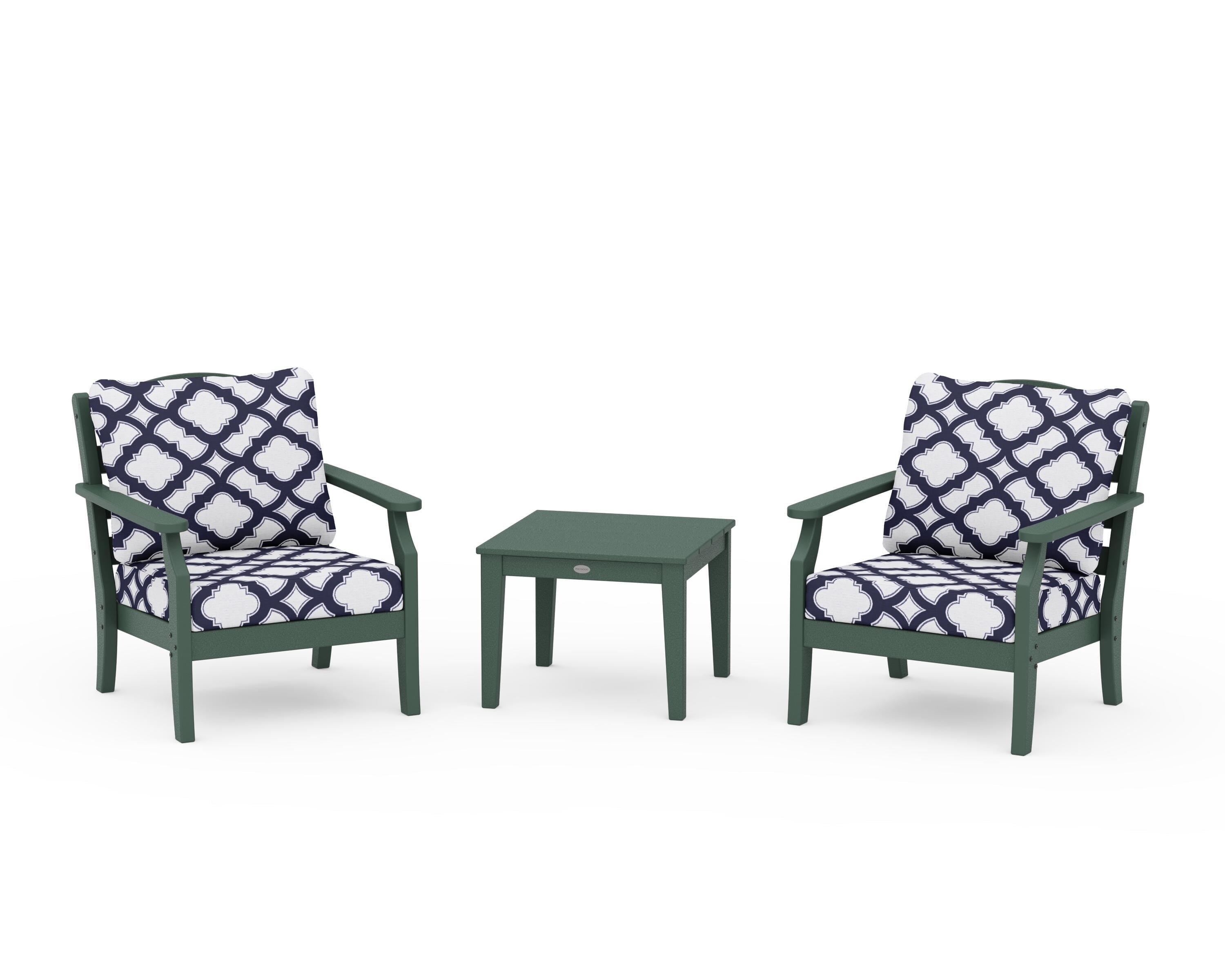Draper James™ by  POLYWOOD® Savannah 3-Piece Deep Seating Set in Green / Trellis Navy