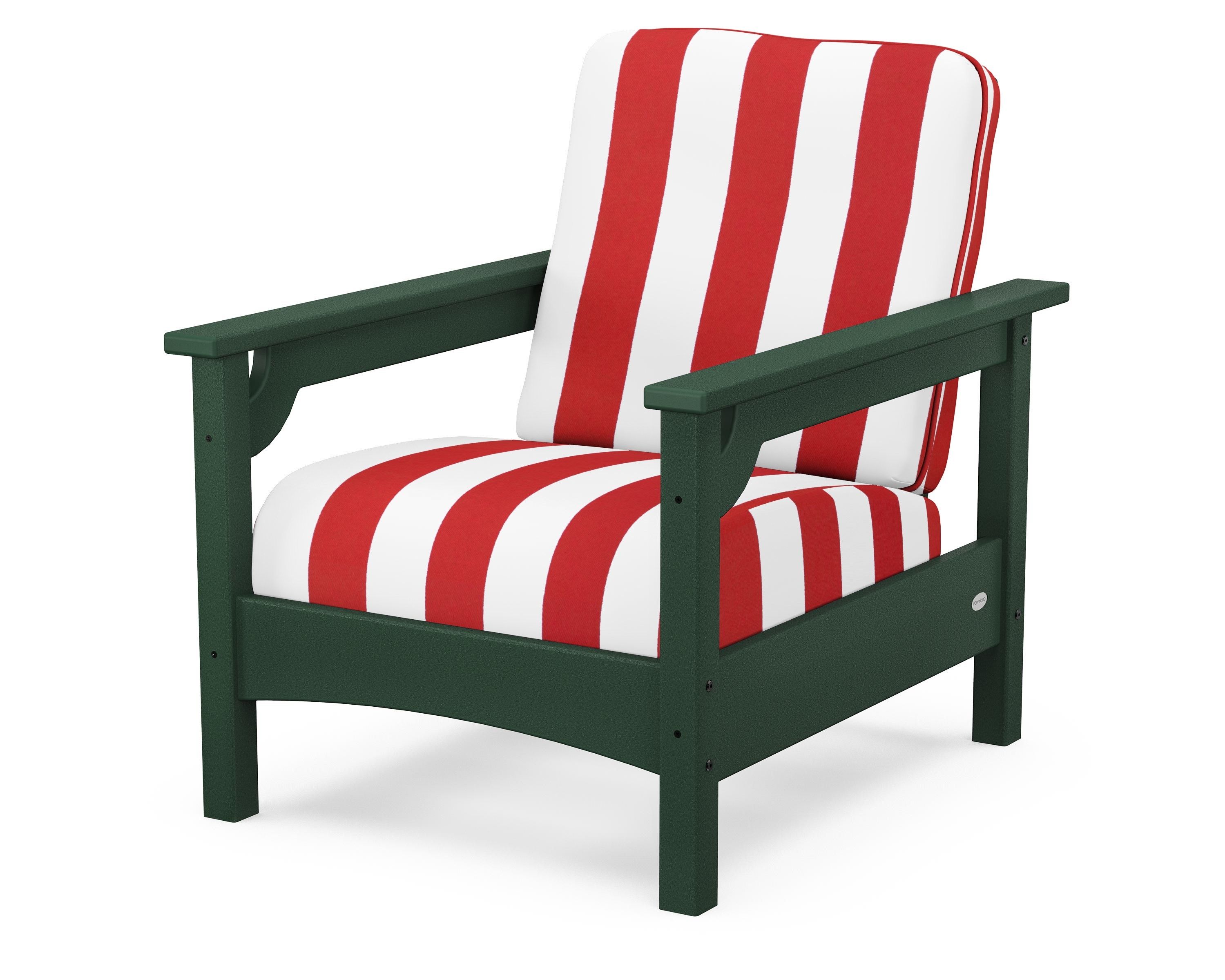 POLYWOOD® Club Chair in Green / Cabana Stripe Crimson