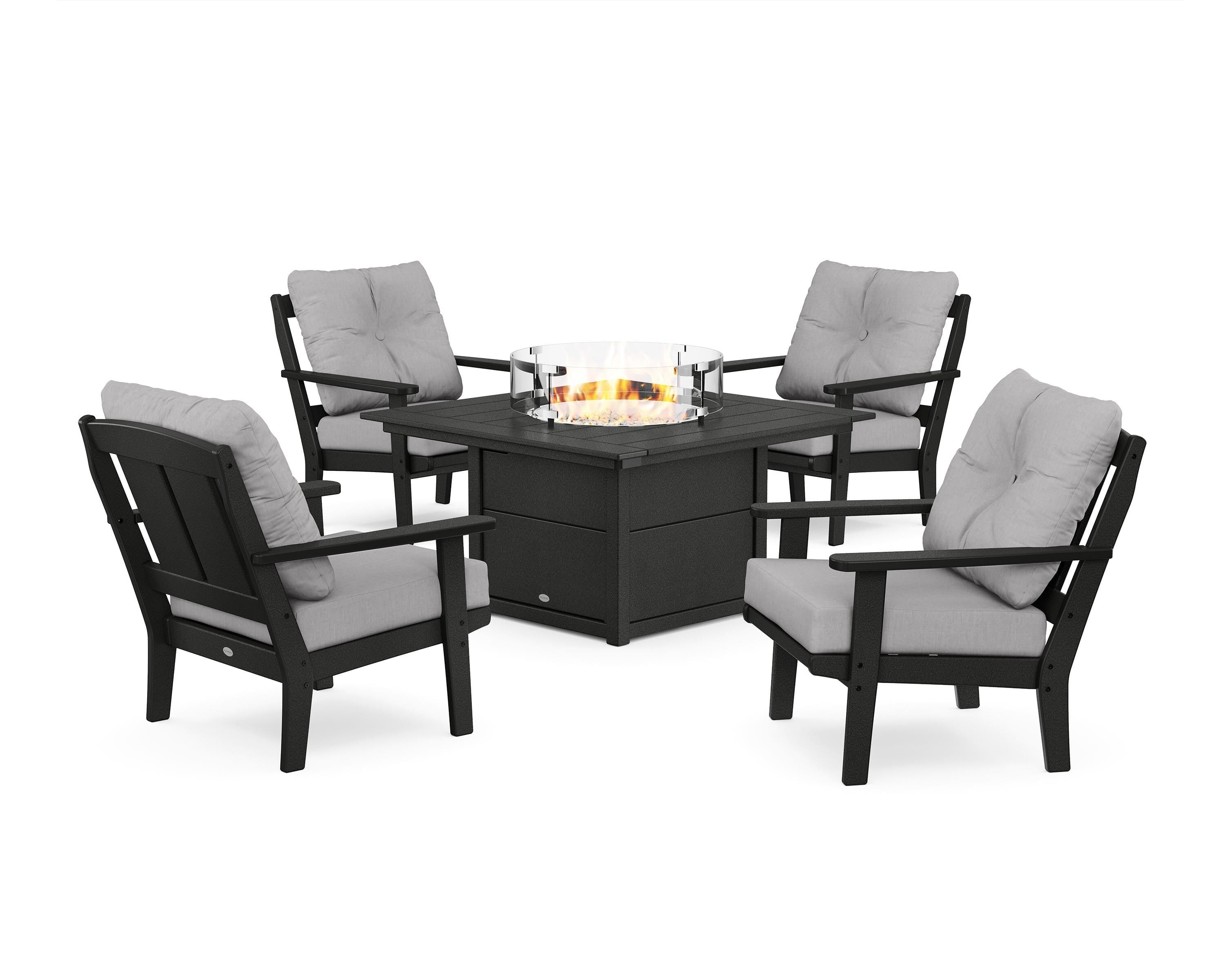 POLYWOOD® Mission 5-Piece Deep Seating Set with Fire Pit Table in Black / Granite